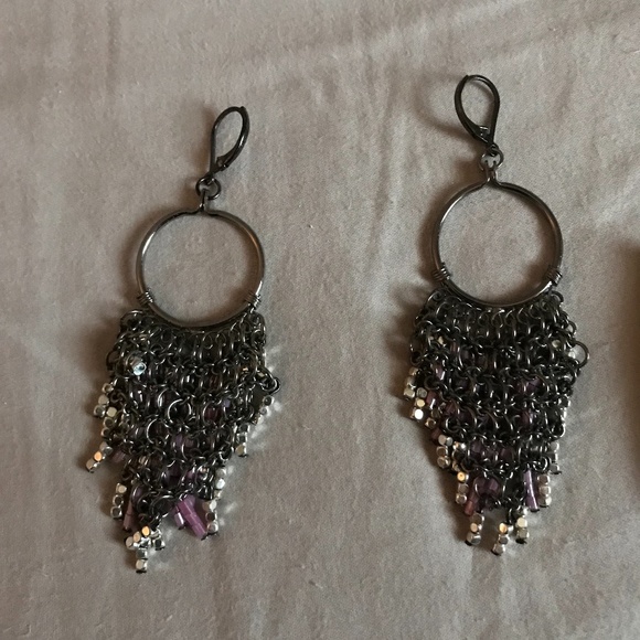⭐️Host Pick⭐️ Y2K Dangle Hoops with purple beads and silver tone earrings - Picture 4 of 6